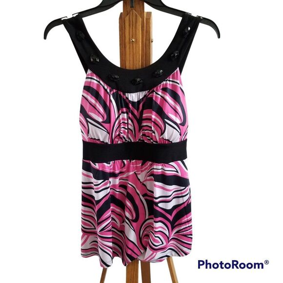Studio 1940 Sleeveless Bra Top With Beaded Neckline Size Small Pink and Black - Picture 1 of 13